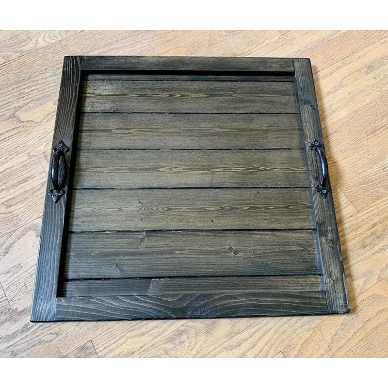 Rustic Torched Wood Ottoman Tray Square Wood Tray  Wood Serving Trays For Display28x24x3cm wooden tray