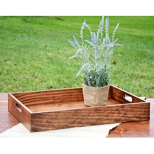 Wood tray, Rustic Solid Wood Tray Farmhouse Breakfast  Serving Coffee Table Tray
