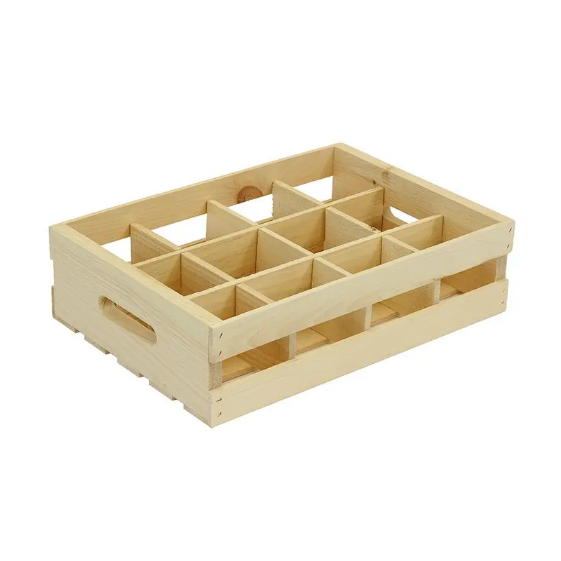 12-Grid Wood Crate Divided Insert Unfinished