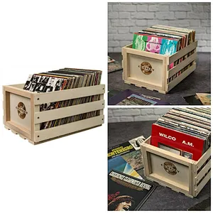 Record Storage Crate Album Holder Natural Wood Organizer Box With Carry Handle