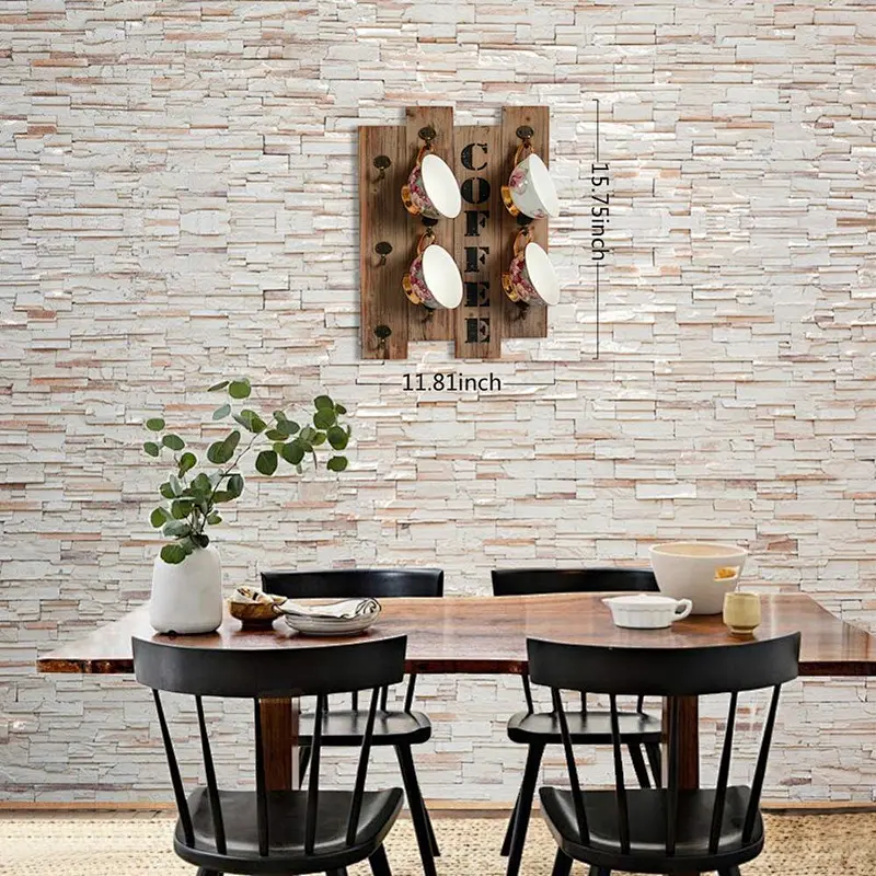 Kitchen Storage Rack-Wood Stand, Farmhouse Decor, Rustic Vintage Kitchen Wall Storage Brown Wood Wall Mounted Coffee Mug Hanger