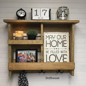 Entryway Shelf with Metal Hooks Wall Organizer