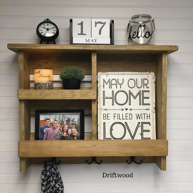 Entryway Shelf with Metal Hooks Wall Organizer