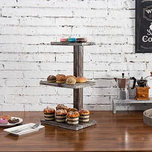 1-Inch 3-Tier Torched Wood Dessert & Pastry Stand