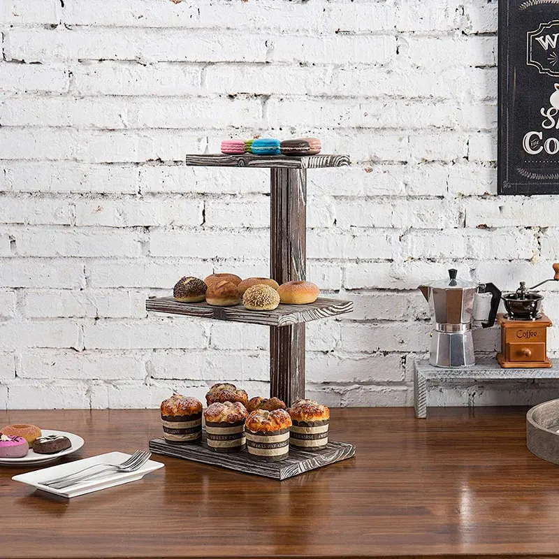 1-Inch 3-Tier Torched Wood Dessert & Pastry Stand