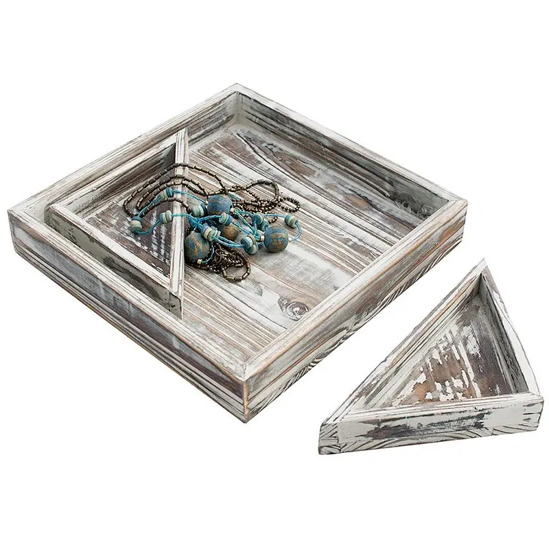 Torched Wood Decorative Storage Tray with 2 Removable Dividers, 10 x 10-inch   Storage Tray