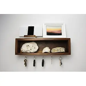 Floating Entryway Organizer with hooks  wooden mail boxes mail holder and coat key rack wall shelf  bathroom shelf with hooks wa