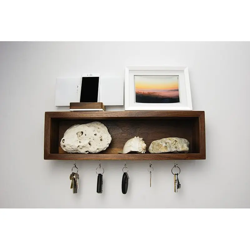 Floating Entryway Organizer with hooks  wooden mail boxes mail holder and coat key rack wall shelf  bathroom shelf with hooks wa