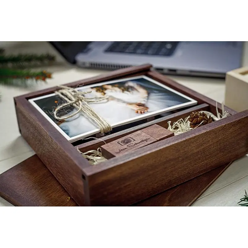 5 Wooden photo box for 4x6 prints | Maple engraved box for photos and usb packaging