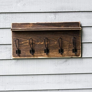 Rustic Wall Mounted Entryway Coat Rack with Farmhouse Style Hooks and Small Shelf