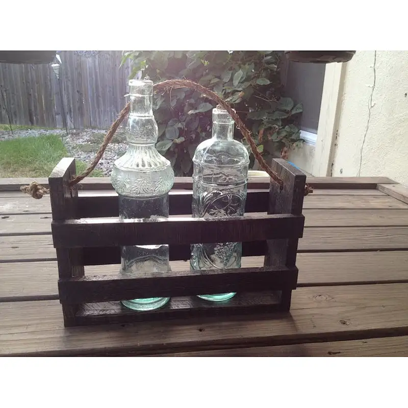 Handmade Rustic Bottle Carrier,Reclaimed Wood Wine Tote, Rustic Centerpiece