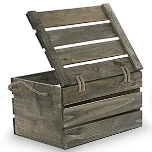 Receive a box-The Lucky Clover Trading Antique Wood Crate Storage Box with Swing Lid