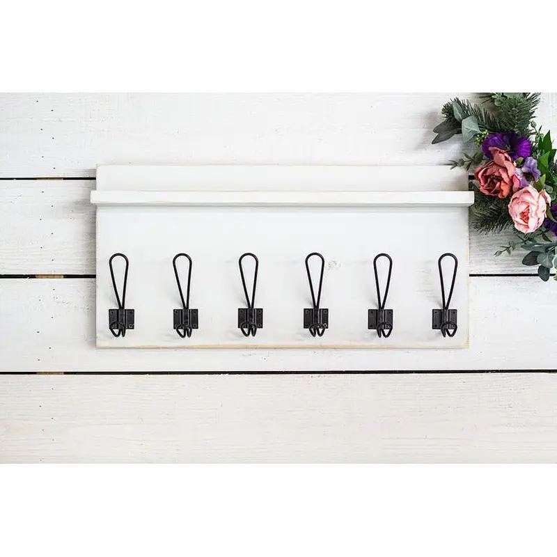 Rustic Wall Mounted Entryway Coat Rack with Farmhouse Style Hooks and Small Shelf
