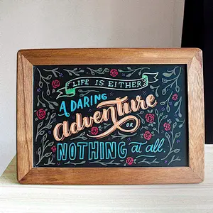 Small Rustic Hanging Chalkboard Sign with Wood Frame and Magnetic Surface for Kitchen, Menu, Wedding Decor - Compatible with Liq
