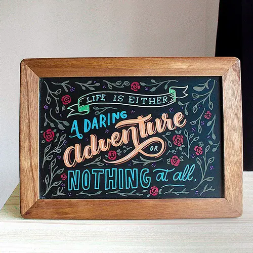 Small Rustic Hanging Chalkboard Sign with Wood Frame and Magnetic Surface for Kitchen, Menu, Wedding Decor - Compatible with Liq