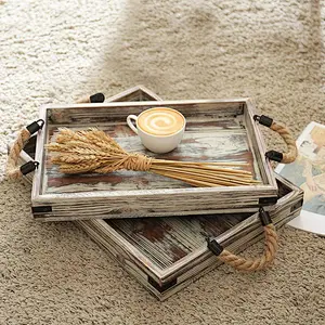 Antique Style Wooden Serving Tray Wooden Tray With Handle Wooden Trays For Decoration Wooden Tray Rustic Large Wooden Trays