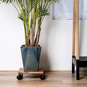 DECOLUXES Plant Caddy Wooden Stand Wheels Indoor Heavy Duty Square Lockable Patio Outdoor Roller Flower Pot