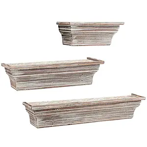 Rustic Torched Wood Wall Mounted Display Floating Shelves