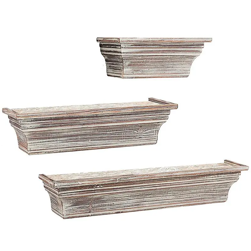 Rustic Torched Wood Wall Mounted Display Floating Shelves