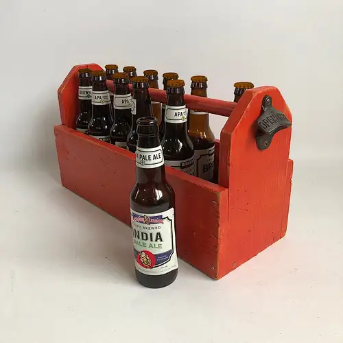 Rustic Hand-made Wooden Tool Tote Turned Beer Caddie, Beer Tote-