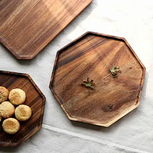 Wooden tray,Set of 2 Wooden Octagon Square Trays Serving Bread Plates for Fruit Salad Platter Vegetable