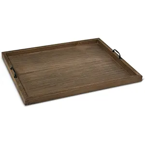 Wooden upholstered tray with handle