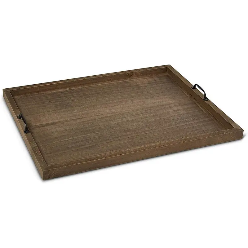 Wooden upholstered tray with handle