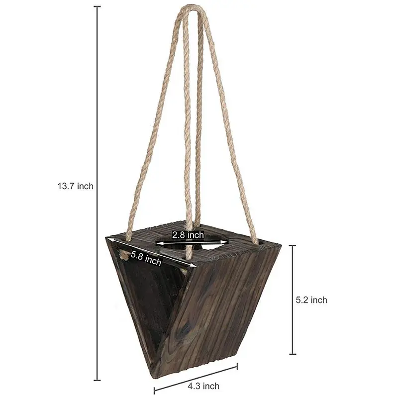 Rustic Triangle Wood Hanging Planter  Wooden Decoration Air Plants Holder with Jute Rope, Set of 3