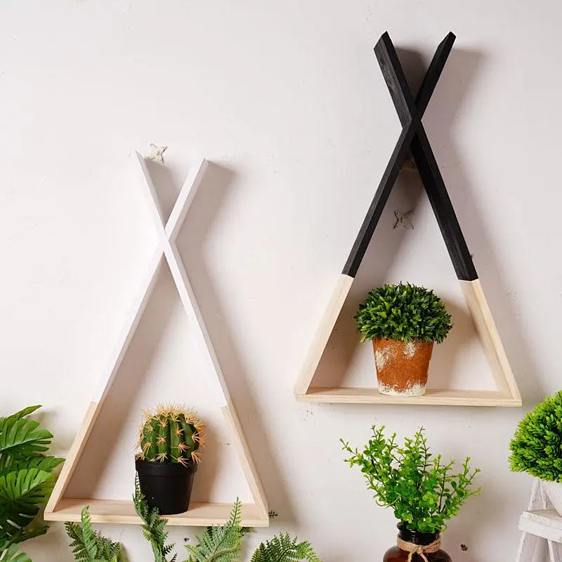 1pcs Nordic Wooden Triangle Shelf Wall Hanging Display Storage Rack Crafts DIY Baby Room Home Decoration Accessories