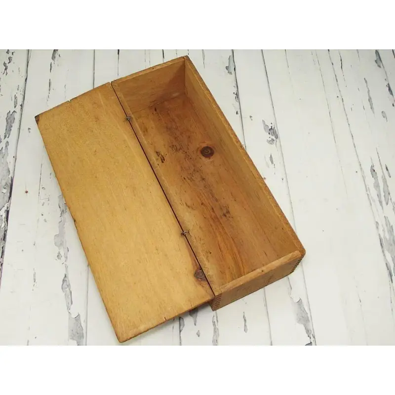 Antique Rural Primitive Square Wooden Dovetail Box Crate  With Lid