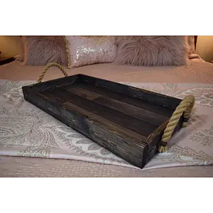 Rustic Wood Tray with Rope Handles Ottoman Tray Rustic Wooden Breakfast Tray