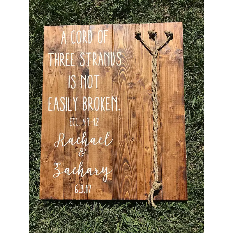 A Cord of 3 Strands Ecclesiastes 4:9-12 Wedding Ceremony Sign Unity Ceremony Sign Rustic Wedding Gift