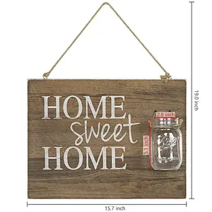 Rustic Home Sweet Home Wood Hanging Sign with Glass Jar Vase