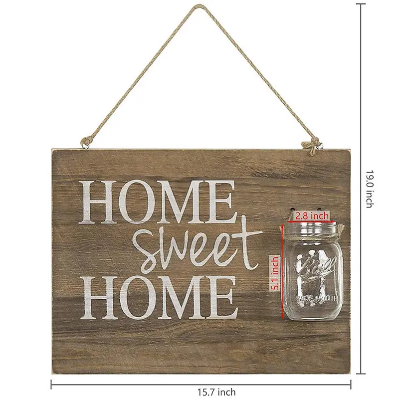 Rustic Home Sweet Home Wood Hanging Sign with Glass Jar Vase