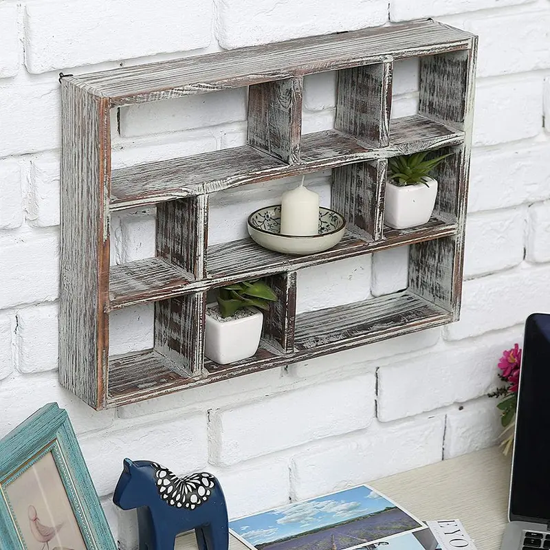 Rustic Wooden Wall Mountable Shadow Box Display Shelfmail holder  coat key rack wall shelf shelf mount wall bracket wood decord