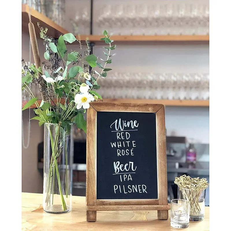 Small Rustic Table Top Chalkboard Easel Sign Farmhouse Wood Frame and Magnetic Chalk Board Compatible with Liquid Chalk Markers