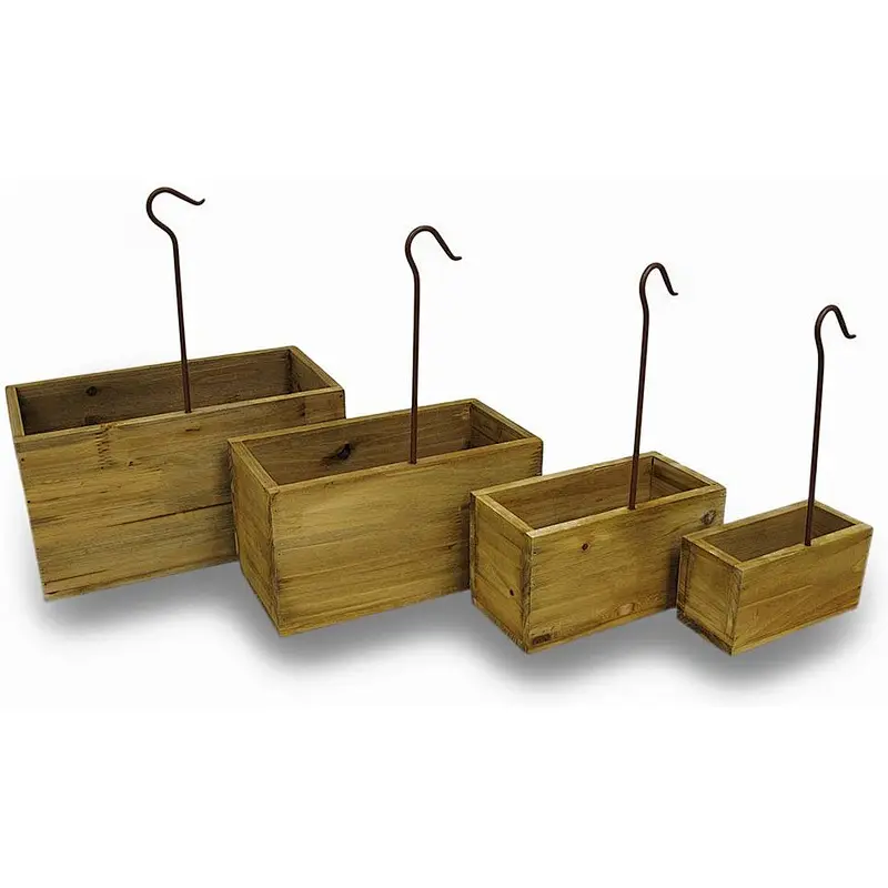 Beautifully Crafted Of Distressed Wood And Rustic Metal Hooks  For Planter Flowers Wall-mounted Wooden flower pot