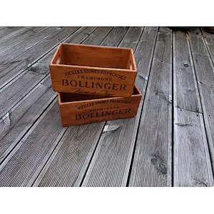 Vintage Bollinger Champagne Wooden Handcrafted Rustic Storage Box
