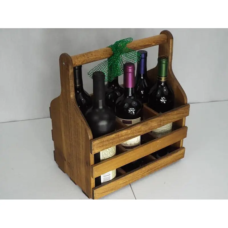 Wooden Wine Tote | Reclaimed Wine Carrier-Personalized Rustic 6-pack beer bottle carrier 12 oz longnecks wood