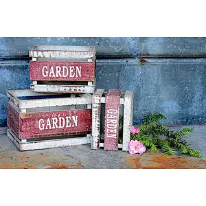 Wooden Crates Fruit Basket Decorative Kitchen Storage Garden Decor by PKD (Set of 3)