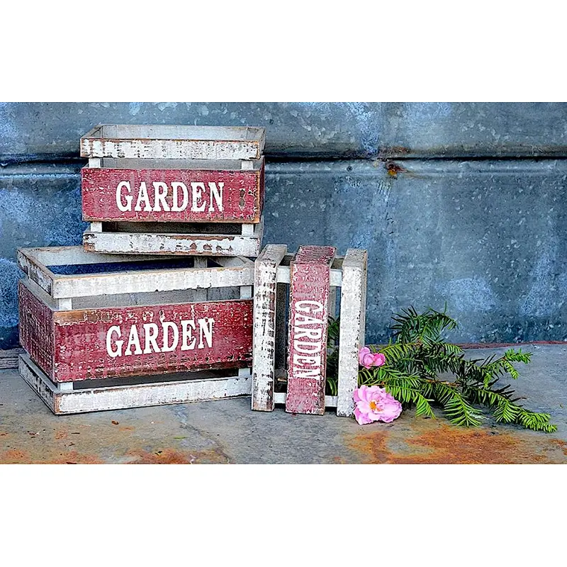 Wooden Crates Fruit Basket Decorative Kitchen Storage Garden Decor by PKD (Set of 3)