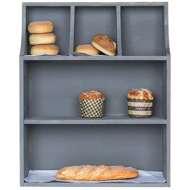 Rustic Grey Wood Bakery Countertop Display Stand