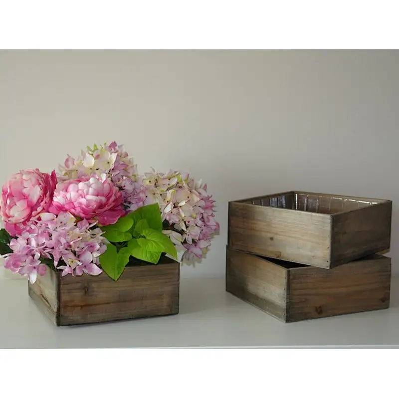 Artifical Desk Office Wood Planter Box with plastic liner flower pot