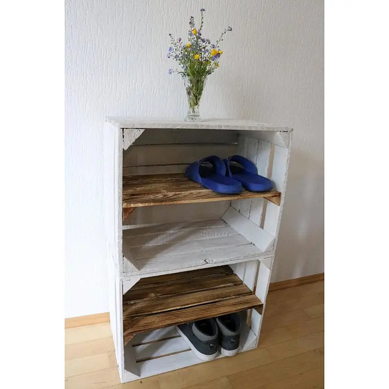 Shoe shelf old white OBSTKISTE with intermediate board sturdy wooden crates