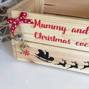 Eve boxes, Christmas Eve crate, personalised display  gift unfinished handwork rustic home decoration   wooden christmas box.