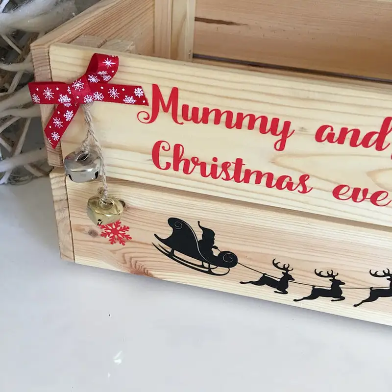 Eve boxes, Christmas Eve crate, personalised display  gift unfinished handwork rustic home decoration   wooden christmas box.