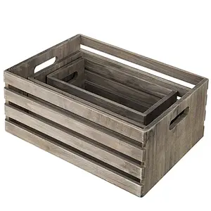 Set of 3 Nesting Barnwood Gray Storage Crates with Cutout Handles