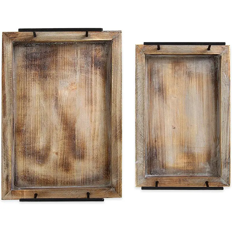 Wooden food tray with handle