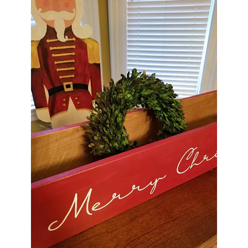 2020 Rustic table centerpiece Farmhouse box, Seasonal decor Christmas decor, Red box Mason Jar Bottle