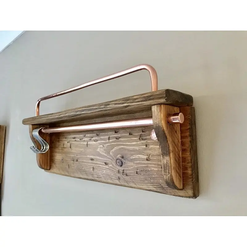 Shelving Unit, Reclaimed Wood & Pure Mineral Copper, Neat Rustic Spices and Utensil wood  Shelf,